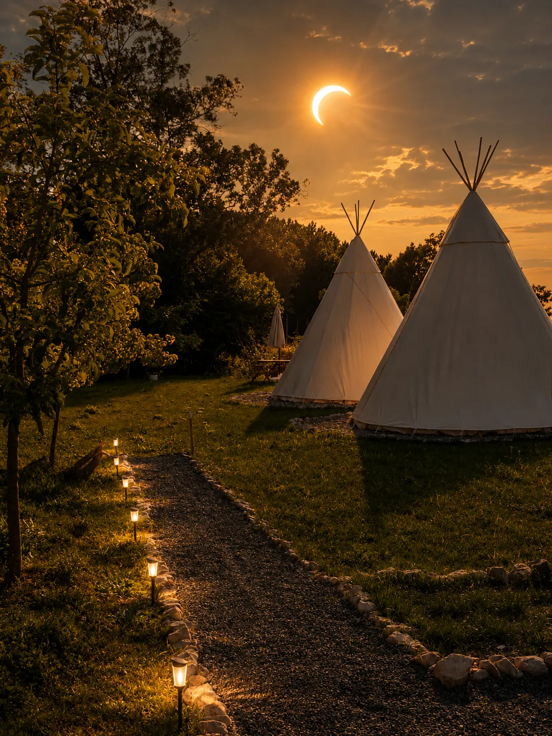 Tipi coucher de soleil d'Escapade Insolite (tipi), Saint-Pierre-de-Juillers